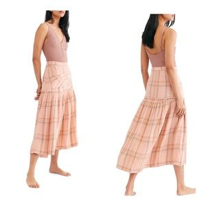 Free People Bohemian Plaid Fever Women’s Midi Skirt Size 2 NWT